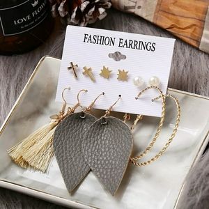 Six Pairs of Hoop Dangle and Stud Earrings Set Fashion Jewelry Accessories Pack